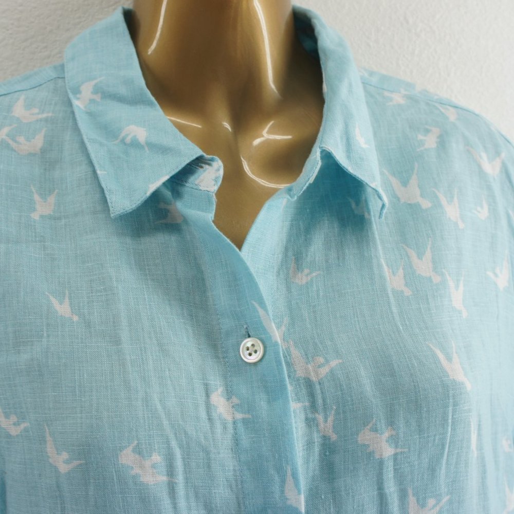 J.JILL blue linen bird tunic blouse size L nwots - Picture 3 of 5